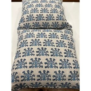 PAIR 20x20 Walter. G Samode Riviera Oatmeal Blue 100% Linen Pillows And Inserts